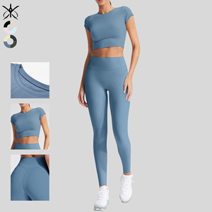 Ensemble de yoga confortable et respirant : T-shirt à manches courtes et leggings taille haute – Tenue de fitness à séchage rapide pour la course en extérieur - Product Image 1
