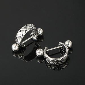 Woven <b>Stud</b> Earrings Tibetan <b>Silver</b> Geometric Design CF114 - Product Image 2