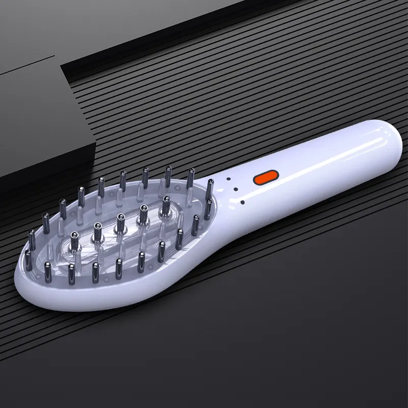 private label EMS Red light hair growth oil scalp massager metal hair liquid oil comb pressing applicator with vibrating