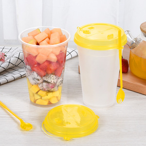Vaso desechable para té con leche de 301-400 ml, plástico grueso con tapa a prueba de fugas para bebidas de fiesta - Product Image 1