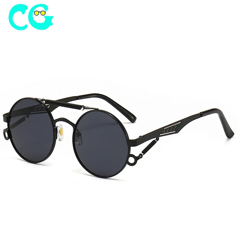 Punk Steampunk Round Sunglasses Double Spring Temples Sun Glasses Fashion Trendy Men's Gothic Style UV400 Protection Eyewear