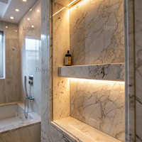 Niche de salle de bain moderne en marbre Calacatta Viola avec éclairage LED, étagère d'angle murale en marbre personnalisée
