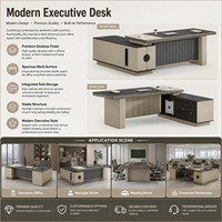 Bureau de direction en L sophistiqué avec armoire latérale, table de PDG/manager grise pour espace de travail d'entreprise