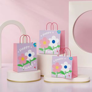 Sac en papier kraft personnalisé durable à motif de dessin animé pour emballage de thé au lait et de desserts, avec poignée réutilisable et recyclable pour usage quotidien - Product Image 5