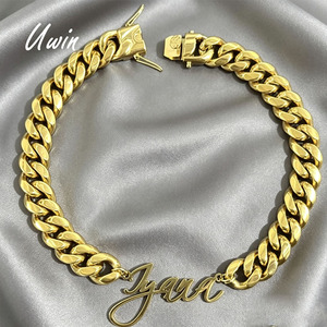 UWIN Stainless Steel Hypoallergenic Name Plate 14mm Adorn Cuban Custom Initial Thick Miami Chain Gold <strong>Statement</strong> <strong>Necklace</strong> - Product Image 2