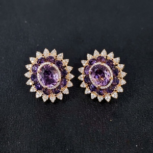 Boucles d'oreilles élégantes en zircon cubique, plaquées laiton, forme de fleur, double pierre, bijoux pour femme, pour anniversaire ou soirée - Product Image 1