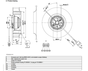 พัดลมแบบแรงเหวี่ยง R2E220-AA44-98 AC ขนาด 220 มม. 230VAC 2700 รอบต่อนาที 640CFM 165W พร้อมใบพัดแบบมอเตอร์ สำหรับระบบจัดการอากาศ HVAC - Product Image 4