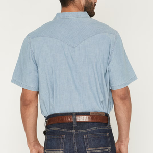 Hellblaue Ranch-Wear Cowboy-Hemden Kurzarm mit Perlmuttknöpfen Western-Denim-Hemden - Product Image 4