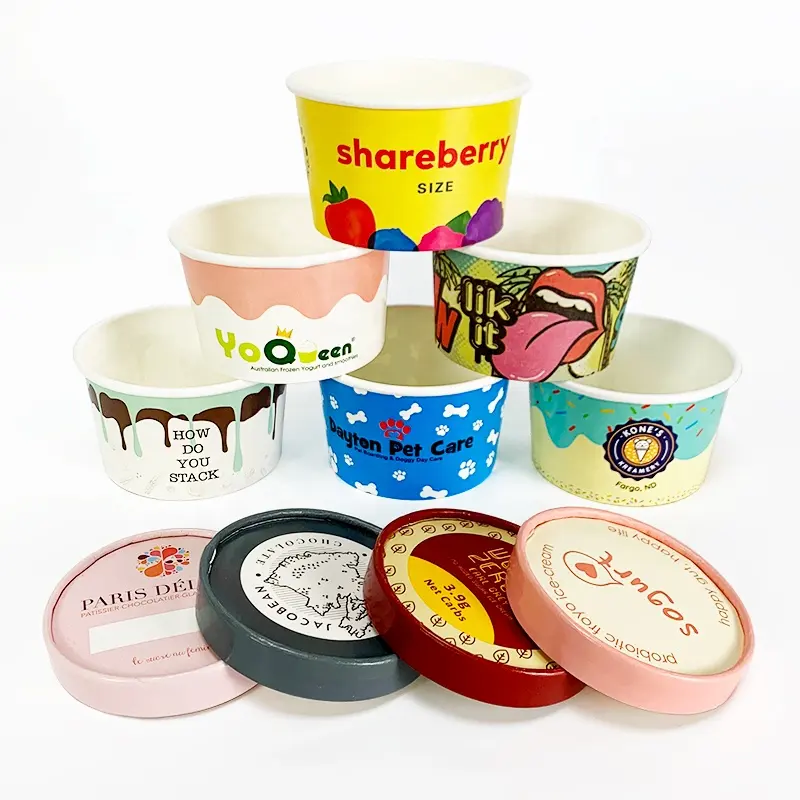 Factory Price cream Packaging Disposable Eco Friendly Ice Cream Paper Cups with Lid Spoon
