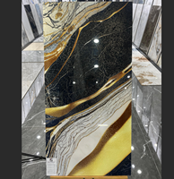 Tout nouveau vente directe d'usine moderne antidérapant ligne d'or carreaux de marbre noir 600*1200 adapté au restaurant de sol de mur intérieur