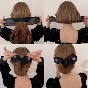 Élégante pince à cheveux en tissu noir - 1 pièce, avec accents de strass étincelants, accessoire polyvalent pour tresses et chignons pour femmes - Product Image 2