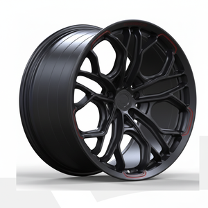 Jantes en aluminium forgé sur mesure, noir satiné avec ligne rouge fraisée, jantes de course à rayons en Y - Product Image 1