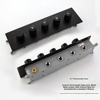 Kit de douche LED encastré au plafond, design moderne haut de gamme, finition brossée, avec mitigeur thermostatique en laiton, douchette multi-jets et douchette à main, ensemble complet