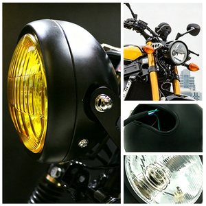 Phare rond rétro de 5 pouces pour moto CG125 GN125, phare avant vintage noir chromé, lentille transparente jaune - Product Image 5