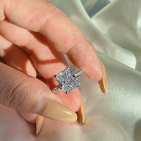 Bague de fiançailles en zircon taille radiant, plaqué rhodium, argent sterling 925, sertissage en canal, 4 carats, 8*10mm, pour mariage romantique