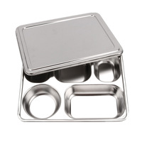 Plateau à déjeuner scolaire en acier inoxydable 304 pour enfants Assiette à compartiment profond avec cantine divisée épaissie Plats et assiettes de restauration rapide
