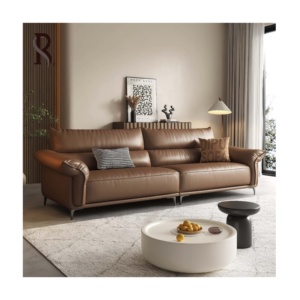 Rising OEM Juego de sofás de cuero modernos de clase alta Muebles para el hogar de cuero de lujo ligero Base de acero inoxidable Sala de estar Accent Suite - Product Image 4