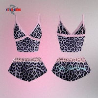 Ensemble de pyjama décontracté 2 pièces pour femme, motif léopard, avec débardeur licou à rayures en dentelle personnalisées et short de plage imprimé guépard