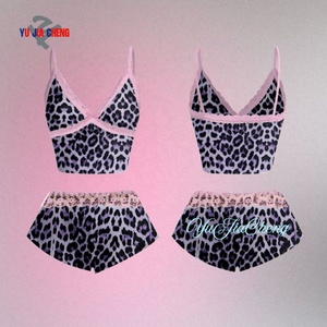 Summer 2 Piece Casual Loungewear Women Pajamas <strong>Set</strong> Custom Lace Stripes Halter Leopard Tank <strong>Top</strong> <strong>and</strong> Beach Cheetah <strong>Shorts</strong> <strong>Ladies</strong> - Product Image 2