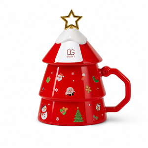 New Creative Christmas Gift for Kids Christmas Ceramic Christmas Mug With Star Spoon - Product Image 1