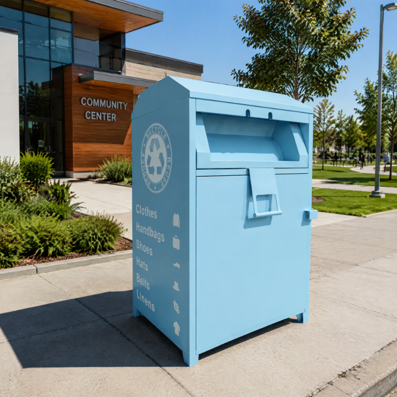 Galvanized Steel Clothes Donation Box Peaked Roof Lockable Recycling ...
