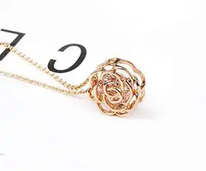 Fine Jewelry Wholesale 925 Sterling Silver Pink 18k Gold Plated Crystal Rose Women Necklace And Earrings Set