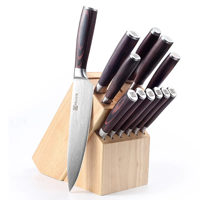 Exquisite Professional Kitchen Knives & Accessories 14PC Chef Kitchen Knife Set With Wooden Block And Sharpening Rod