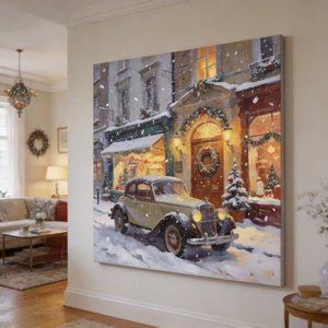 Kit Pittura Fai da Te con Numeri: <span class=keywords><strong>Auto</strong></span> Rossa <span class=keywords><strong>Vintage</strong></span> di Natale, Scena Invernale in Tonalità Calde, Quadro su Tela, Decorazione Murale per la Casa, Ingrosso - Product Image 2