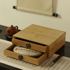 Bamboo Pu-erh tea <b>box</b>, multi-layer <b>drawer</b>-style tea caddy, tea cake <b>storage</b> cabinet, single-layer tea tray, Kung Fu tea - Product Image 4