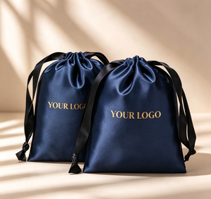 Custom Logo Thick Silk Luxury <b>Satin</b> Drawstring Pouch Medium Size Portable Dust Bag for Hair Extensions Gift Packaging - Product Image 2