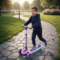 Trottinette pour enfants de qualité supérieure, 3 roues, cadre et roues entièrement éclairés par LED, hauteur réglable, pliable, trottinette pour tout-petits