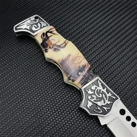 Sika Cerf Motif Résine Poignée Tactique Couteau De Poche Camping Survie EDC Chasse Couteau Pliant avec Gaine