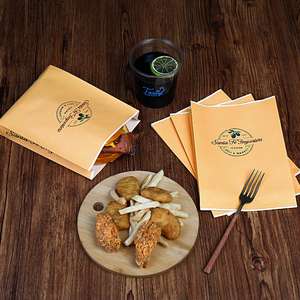 Sac en papier kraft triangulaire à double poche imprimé sur mesure, résistant à l'huile et à la graisse, pour pain, gaufres, hamburgers, sandwichs, beignets - Product Image 2