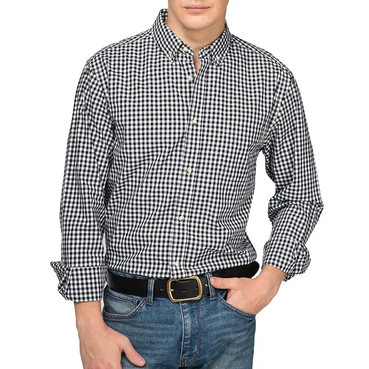 Camisa xadrez estampada nova, primavera e outono, manga longa, masculina