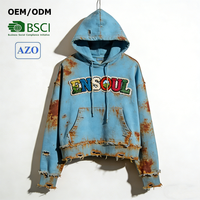 Sweat à capuche vintage pour hommes, en coton épais, délavé à l'acide, avec broderie chenille, logo personnalisé, écologique, OEM, en gros, certifié BSCI
