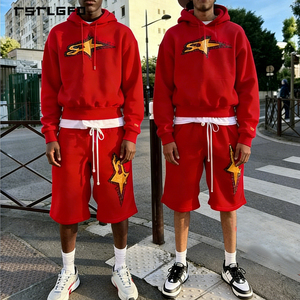 Ensemble sweat à capuche et short en coton French Terry imprimé pour homme, coupe classique et haute qualité, idéal pour logo personnalisé, tenue streetwear - Product Image 5