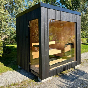 Sala de Sauna de cedro rojo con puerta lateral exterior de estilo moderno, capacidad para 2-6 personas, función de calefacción de vapor con estufa - Product Image 5