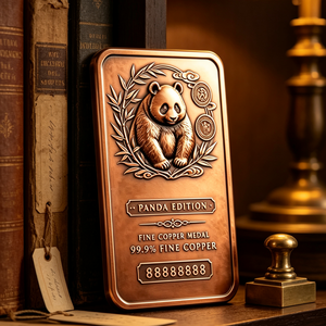 Medalla Rectangular de Cobre Fino 99.9% Edición Panda de 1 Kg, Troquelada, Coleccionable, Temática Animal - Product Image 3
