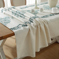 Nappe rectangulaire LIVING en lin et polyester, style brodé, imperméable, infroissable, motif floral champêtre, lavable en machine