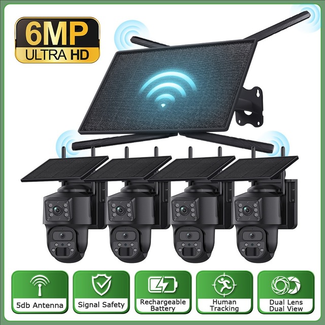 WIFI Solar Camera Kit with 10W 4G Solar Router Wireless 360 PTZ Securite  IP Camera 2K 6MP Human Tracking Video for Outdoor
