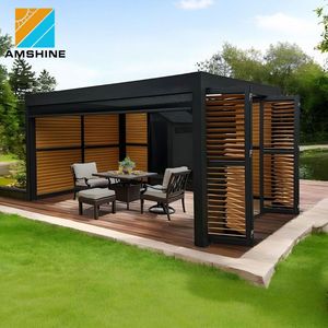 Gazebo Outdoor Waterproof Remote Control Louvered Roof Aluminum <strong>Pergola</strong> with Shutter <strong>Window</strong> and Foldable Door - Product Image 1