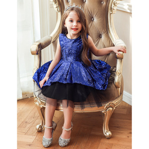 Princess Dress For Girls Sequined A-Line Tutu Skirt With Train Flower Girl Costume Pink Blue Champagne Fuchsia Sky Blue - Product Image 3