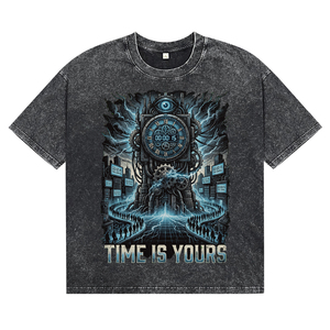 New Wholesale Men's High Quality Acid Wash Fabric Breathable T Shirts Custom <b>Clock</b> Style Print O-Neck Short Sleeve Streetwear - Product Image 1