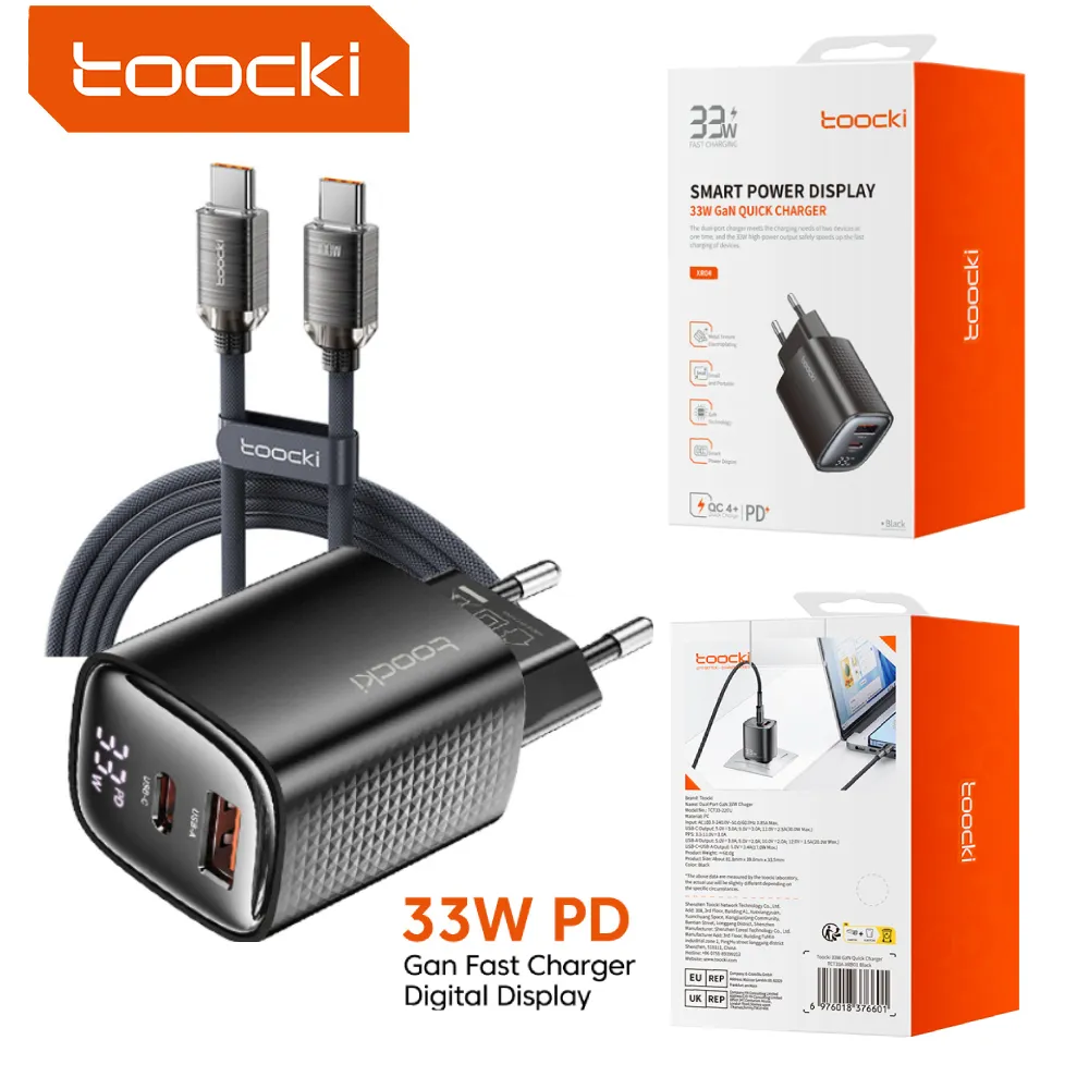 Toocki oem 로고 미니 30w 33w (유형-a 유형-c) 빠른 pd 간 충전기 xiaomi/삼성/화웨이 용 USB C 벽 충전기