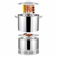 Barbecue à charbon de bois suspendu sans fumée en acier inoxydable de 40 cm avec thermomètre, kit de cuisson portable pour le camping en plein air