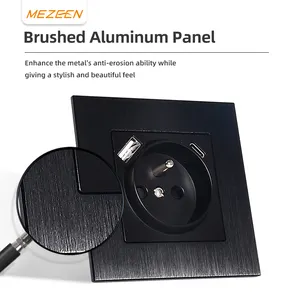 Free Sample Brushed Aluminum Panel Euro Standard Ac220V-250V 16A French Socket With Type-a Type-c DC 5V 2.1A USB Ports