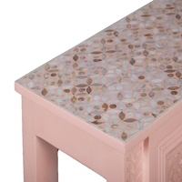 Table console en bois sculptée à la main avec plateau en nacre (MOP) |   Table d'appoint rose blush