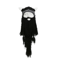 Chapeau Yihaoyi Viking Européen-Américain en Peluche avec Barbe, Tressé à la Main, Unique, 100% Acrylique, pour Halloween, Cosplay, Noël