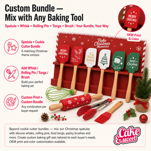 Spatule en silicone de Noël avec logo personnalisé, manche en bois, outils de cuisson antiadhésifs, 6 motifs, spatule à glaçage imprimée - Product Image 4
