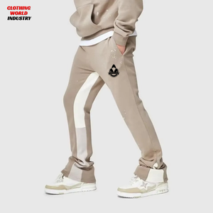 New Design Men Casual <b>Stacked</b> French Terry Cotton Polyester Blend Pants Relaxed Fit Oversized Designer Sweatpants Men's Pants - Product Image 2